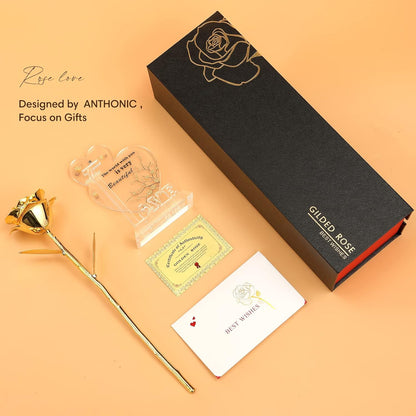 Stunning 24K Gold Dipped Real Rose - Unique Romantic Gift for Her on Birthdays, Anniversaries, Valentine's Day, and Mother's Day