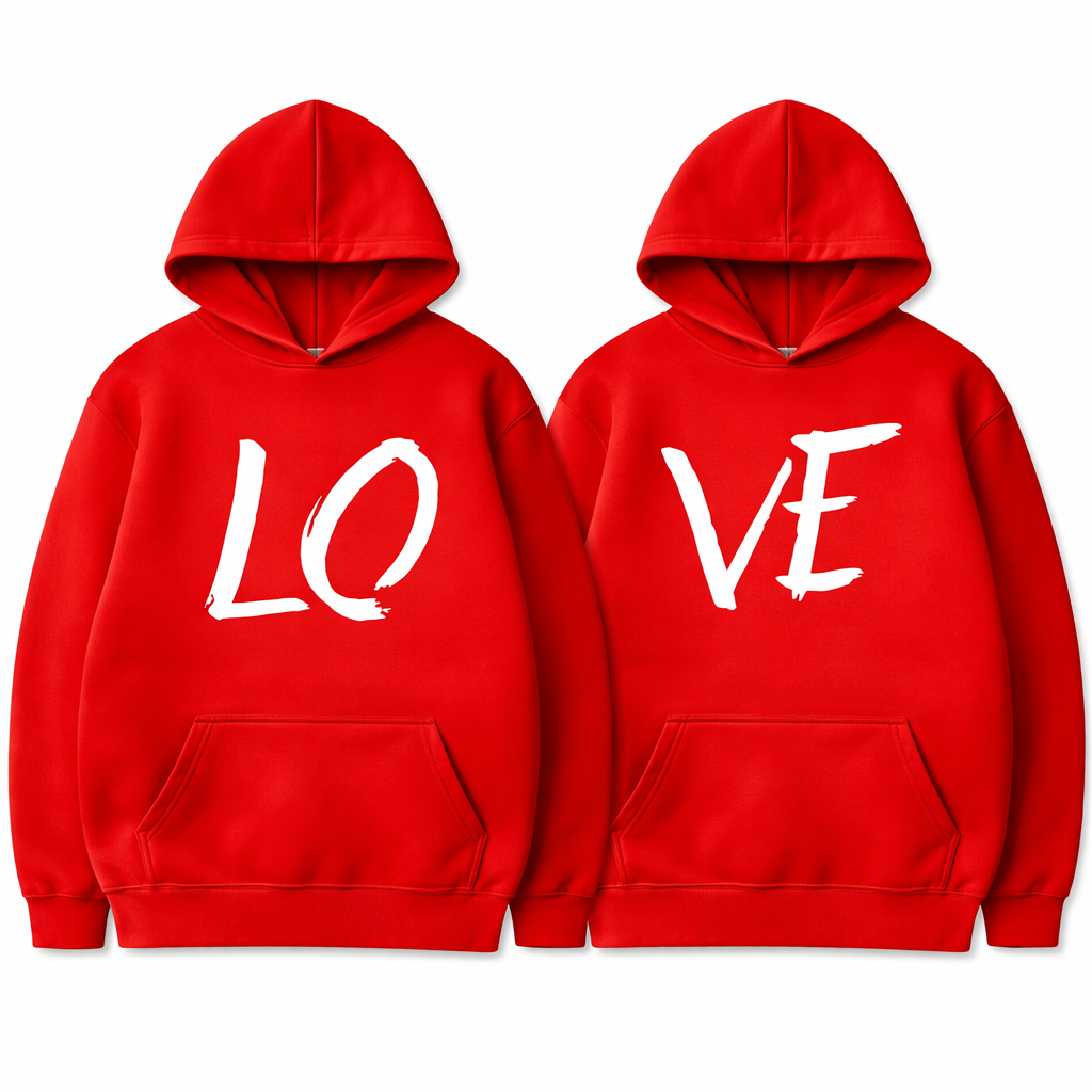 Couple “LOVE” Hoodies – For Him & Her | Black or Red