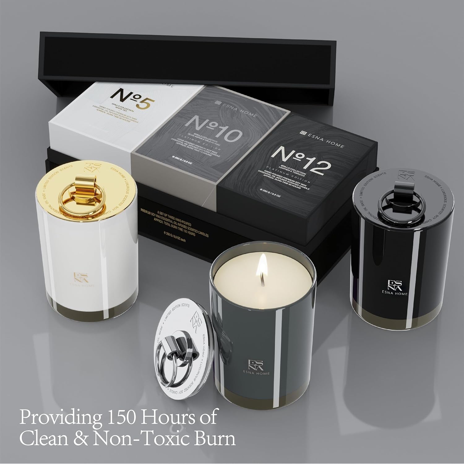 Coffret POUR LUI Trio de Bougies Parfumées – Cuir Aromatique & Feuille de Tabac | Thé Blanc & Agave Bleue | Néroli Sauvage