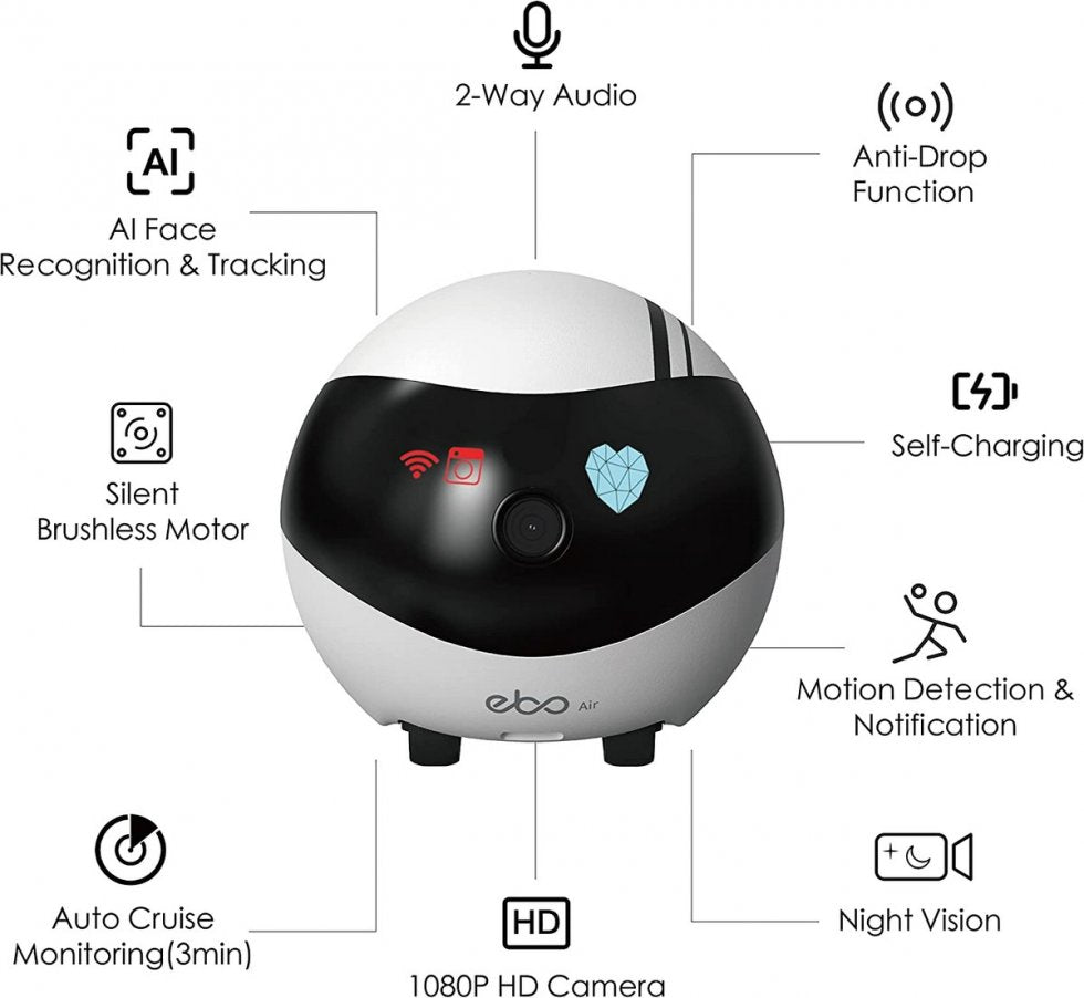 Robot Caméra WiFi 1080P avec Audio et Vidéo en Temps Réel | Restez en Communication à Distance