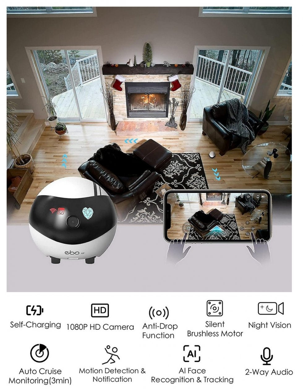 Robot Caméra WiFi 1080P avec Audio et Vidéo en Temps Réel | Restez en Communication à Distance