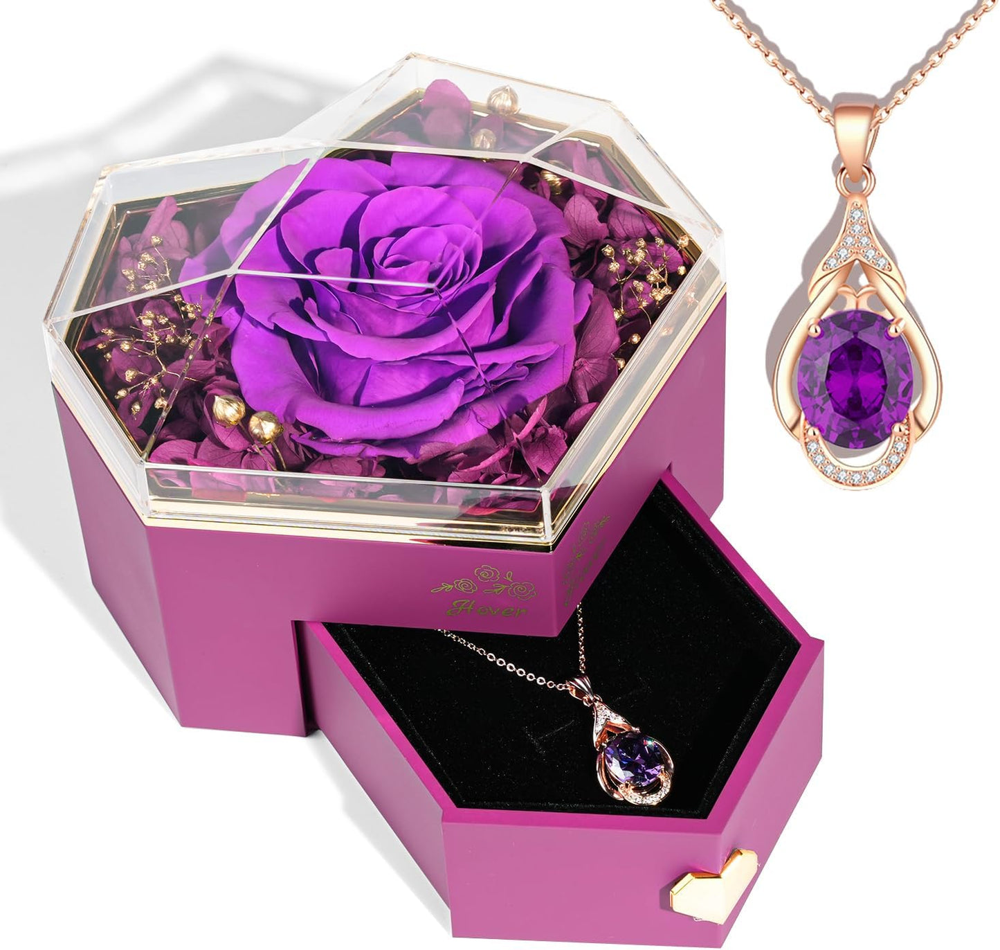 Rose Éternelle Naturelle en Coffret Cœur – Bijou Caché | 4 Couleurs : Rouge, Rose, Bleu, Violet