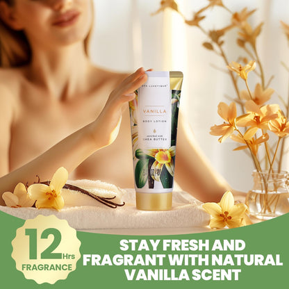 Indulge Her Senses: Luxurious Vanilla Spa Gift Set - 8-Piece Bath Basket with Shower Gel, Bubble Bath, Body Butter & More - Perfect Birthday & Mother's Day Gift for Women