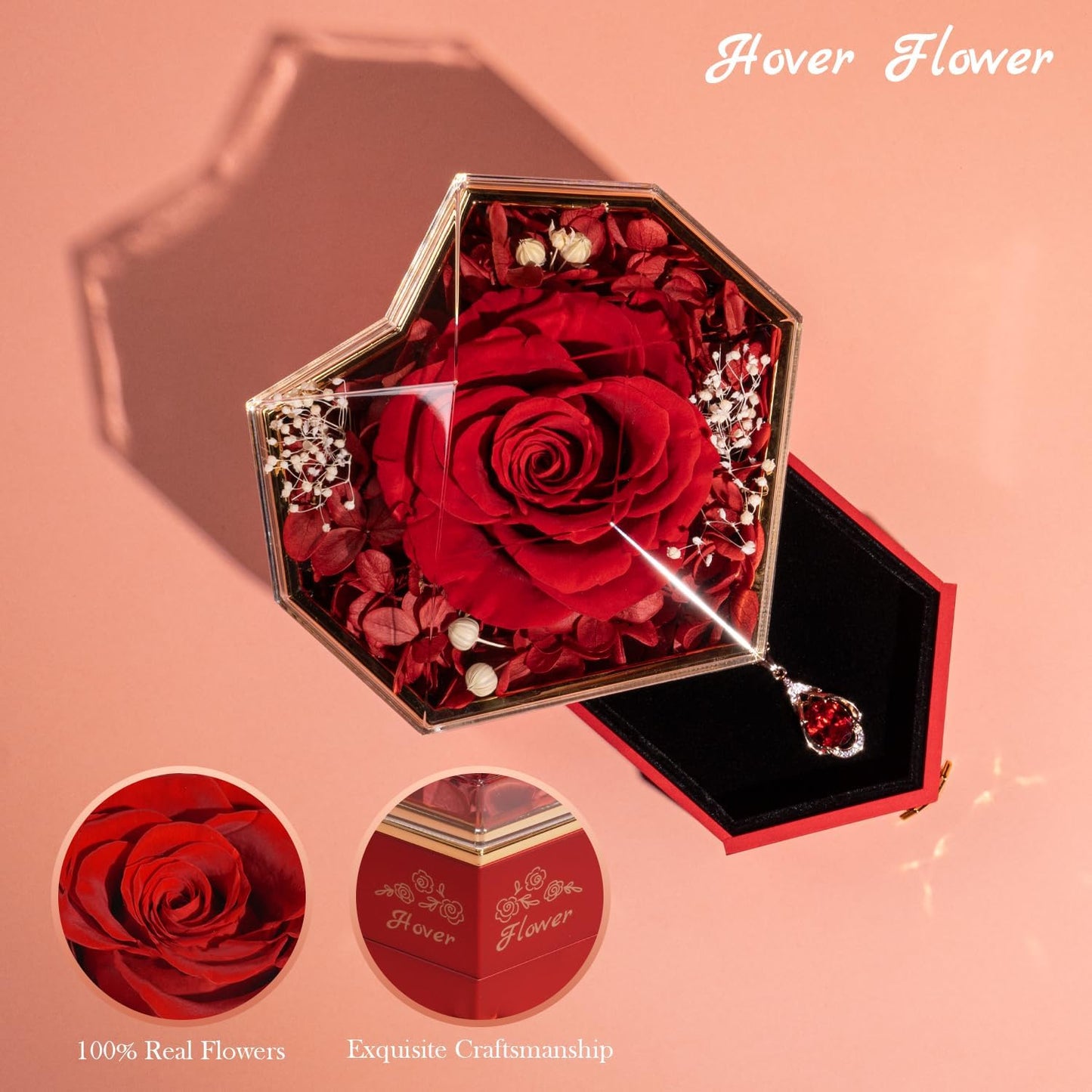 Rose Éternelle Naturelle en Coffret Cœur – Bijou Caché | 4 Couleurs : Rouge, Rose, Bleu, Violet