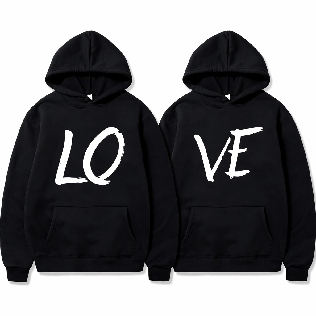 Couple “LOVE” Hoodies – For Him & Her | Black or Red