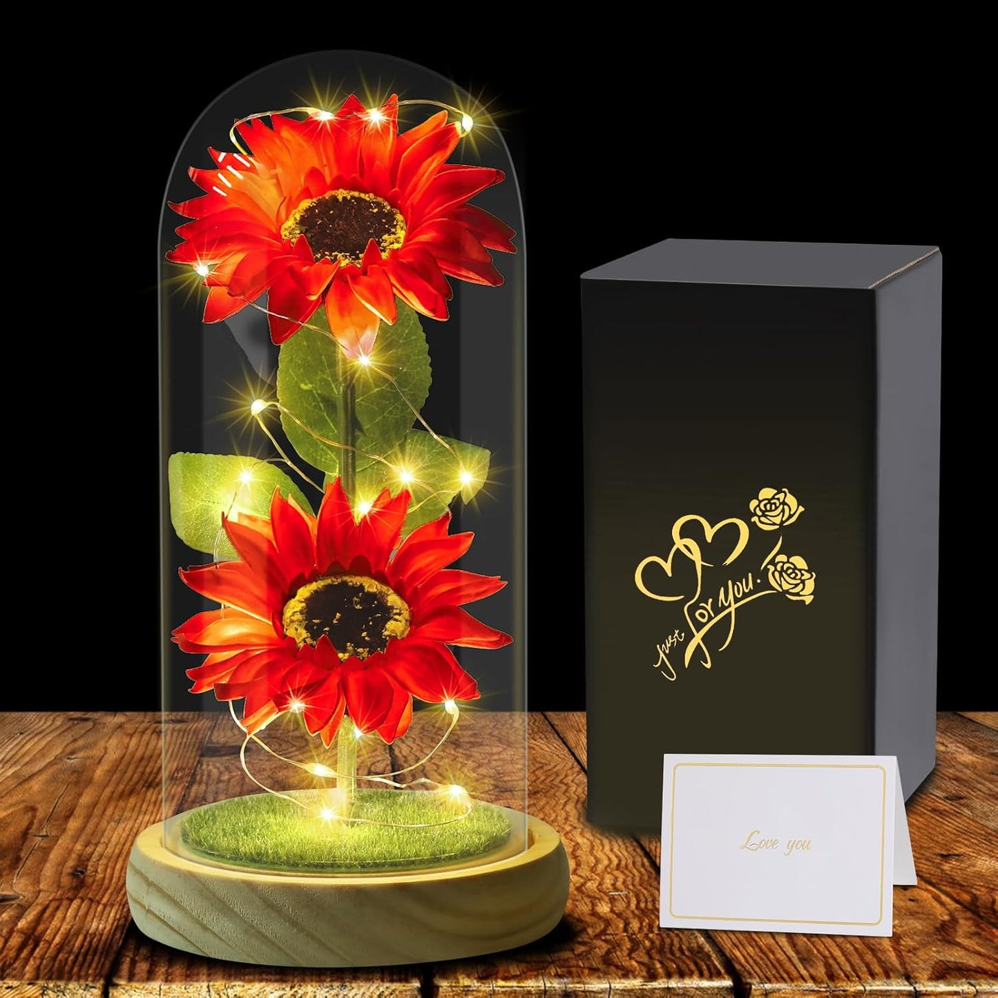Rose éternelle sous cloche en verre avec LED – Coffret inclus | 7 couleurs disponibles