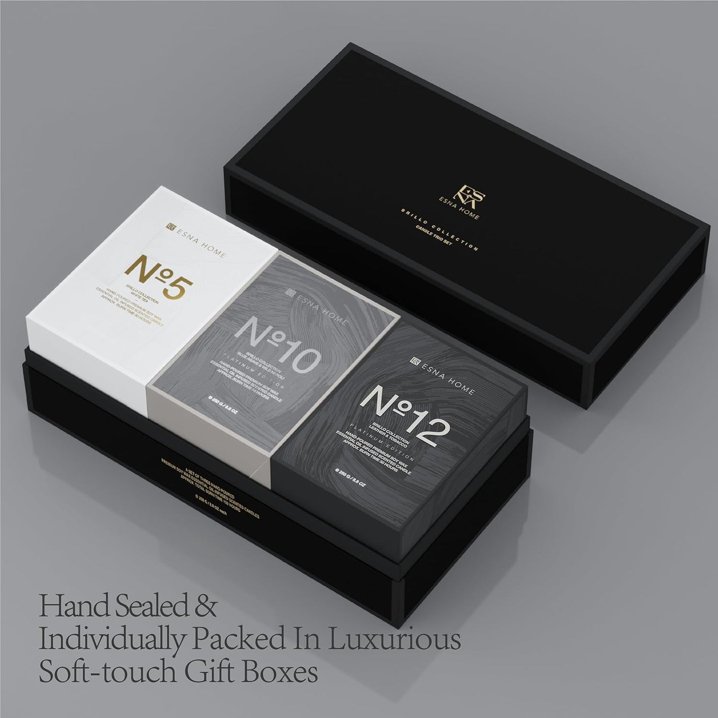 Coffret POUR LUI Trio de Bougies Parfumées – Cuir Aromatique & Feuille de Tabac | Thé Blanc & Agave Bleue | Néroli Sauvage